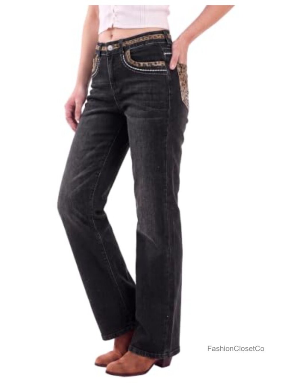 High Rise Wide Leg Jeans Patchwork Denim Stretch